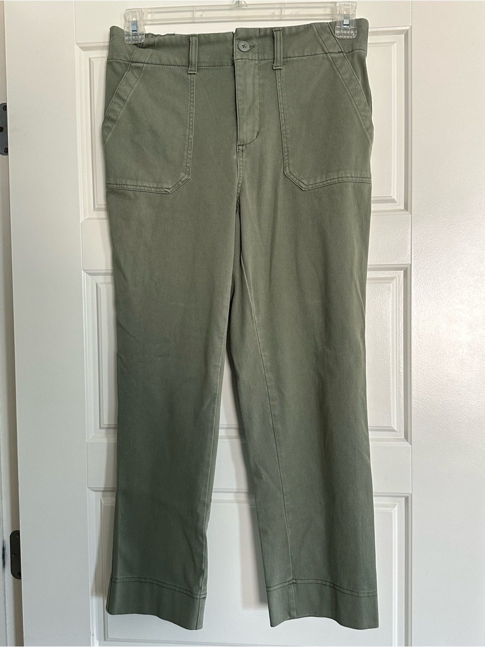 Women's Olive Green Straight-Leg Cotton Pants